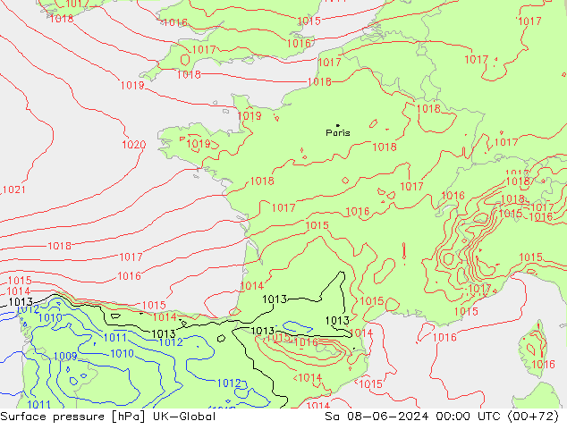 pression de l'air UK-Global sam 08.06.2024 00 UTC