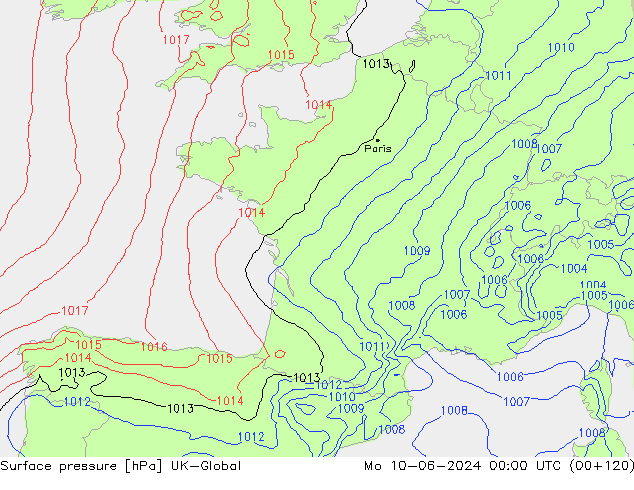 Pressione al suolo UK-Global lun 10.06.2024 00 UTC