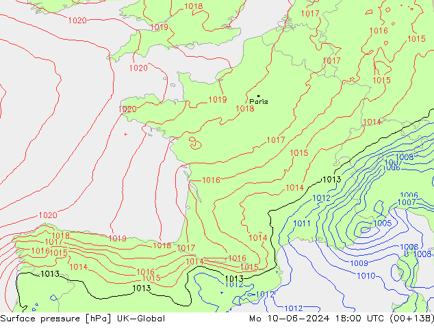 Atmosférický tlak UK-Global Po 10.06.2024 18 UTC