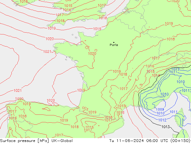 Pressione al suolo UK-Global mar 11.06.2024 06 UTC