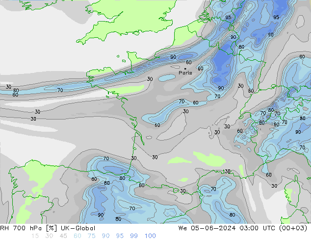 RH 700 hPa UK-Global śro. 05.06.2024 03 UTC