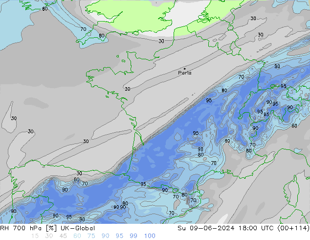 RH 700 hPa UK-Global Ne 09.06.2024 18 UTC
