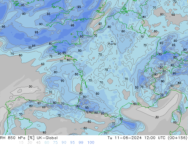 RH 850 hPa UK-Global wto. 11.06.2024 12 UTC