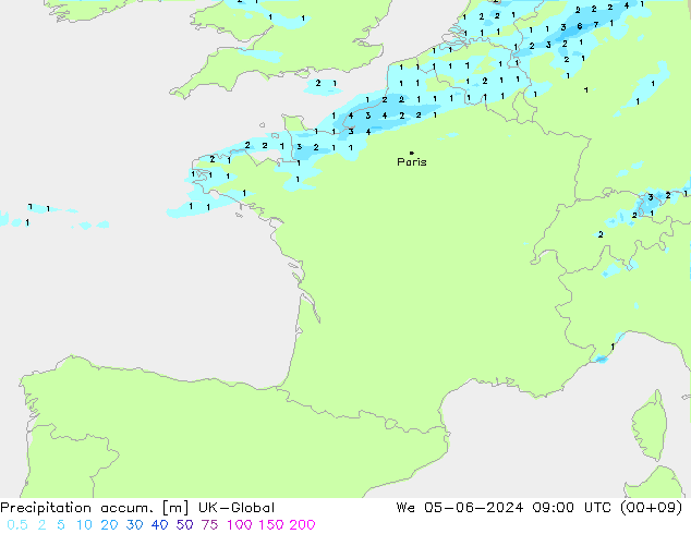 Precipitación acum. UK-Global mié 05.06.2024 09 UTC
