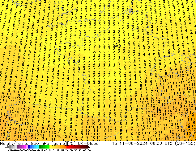 Height/Temp. 850 hPa UK-Global Di 11.06.2024 06 UTC