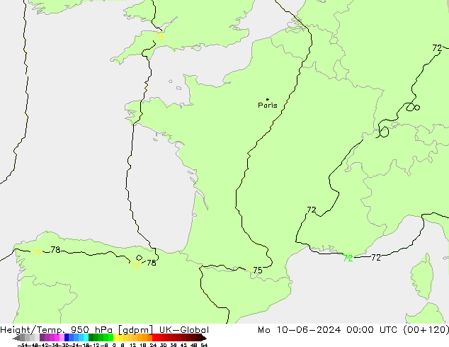 Height/Temp. 950 hPa UK-Global Po 10.06.2024 00 UTC