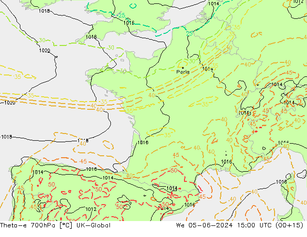 Theta-e 700hPa UK-Global We 05.06.2024 15 UTC