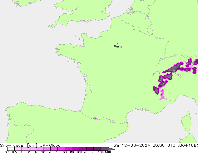 Snow accu. UK-Global mié 12.06.2024 00 UTC