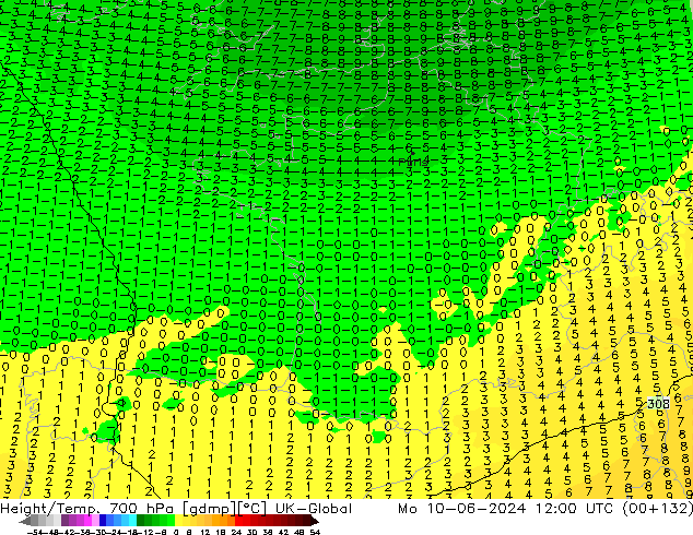 Height/Temp. 700 hPa UK-Global Mo 10.06.2024 12 UTC