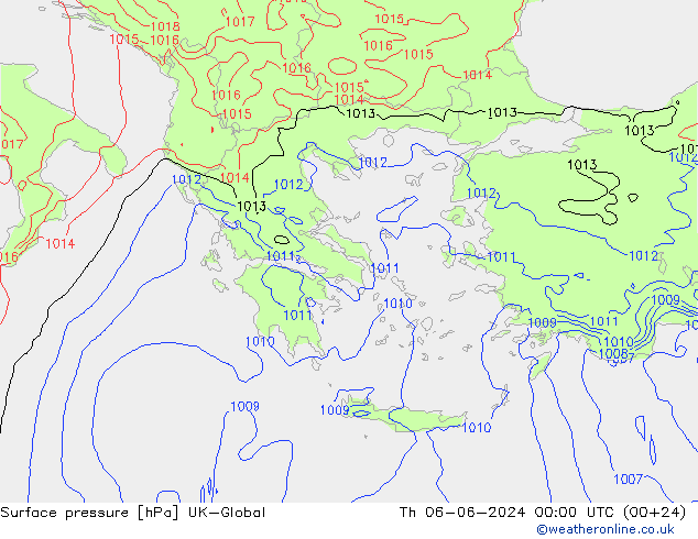 Atmosférický tlak UK-Global Čt 06.06.2024 00 UTC