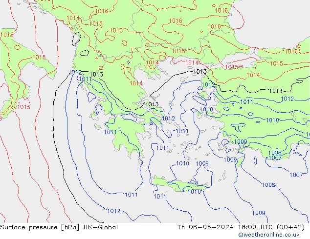 Surface pressure UK-Global Th 06.06.2024 18 UTC