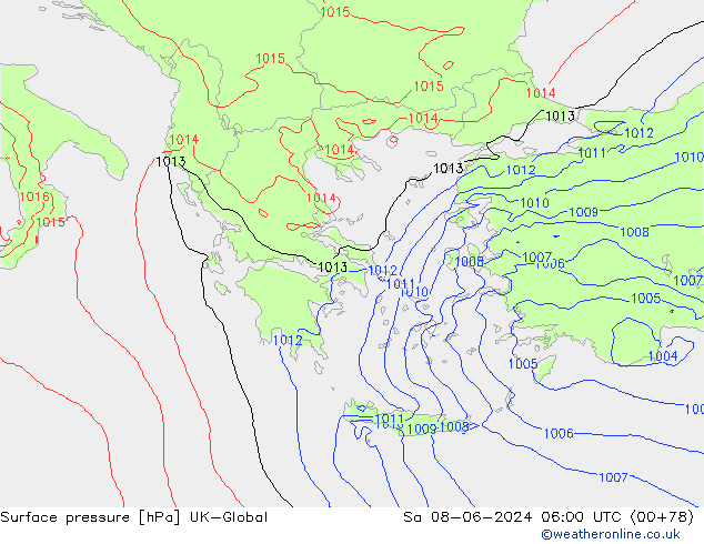 Luchtdruk (Grond) UK-Global za 08.06.2024 06 UTC