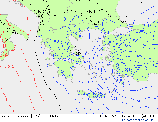 приземное давление UK-Global сб 08.06.2024 12 UTC