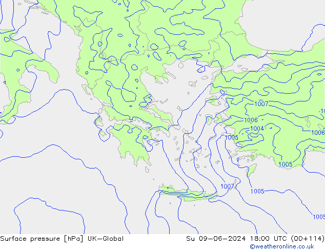 Presión superficial UK-Global dom 09.06.2024 18 UTC