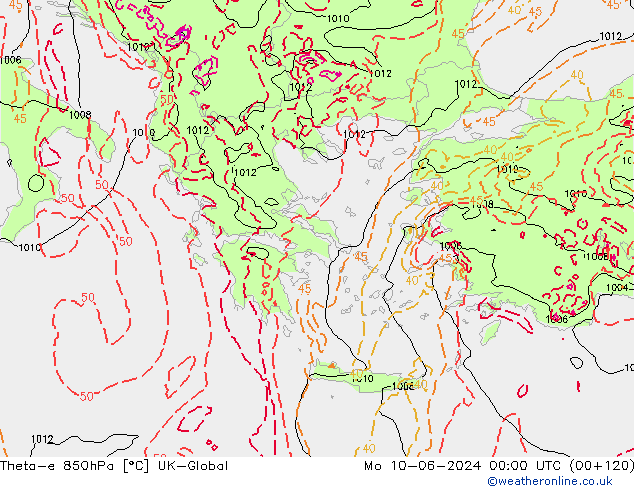 Theta-e 850hPa UK-Global lun 10.06.2024 00 UTC