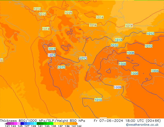 Dikte 850-1000 hPa UK-Global vr 07.06.2024 18 UTC