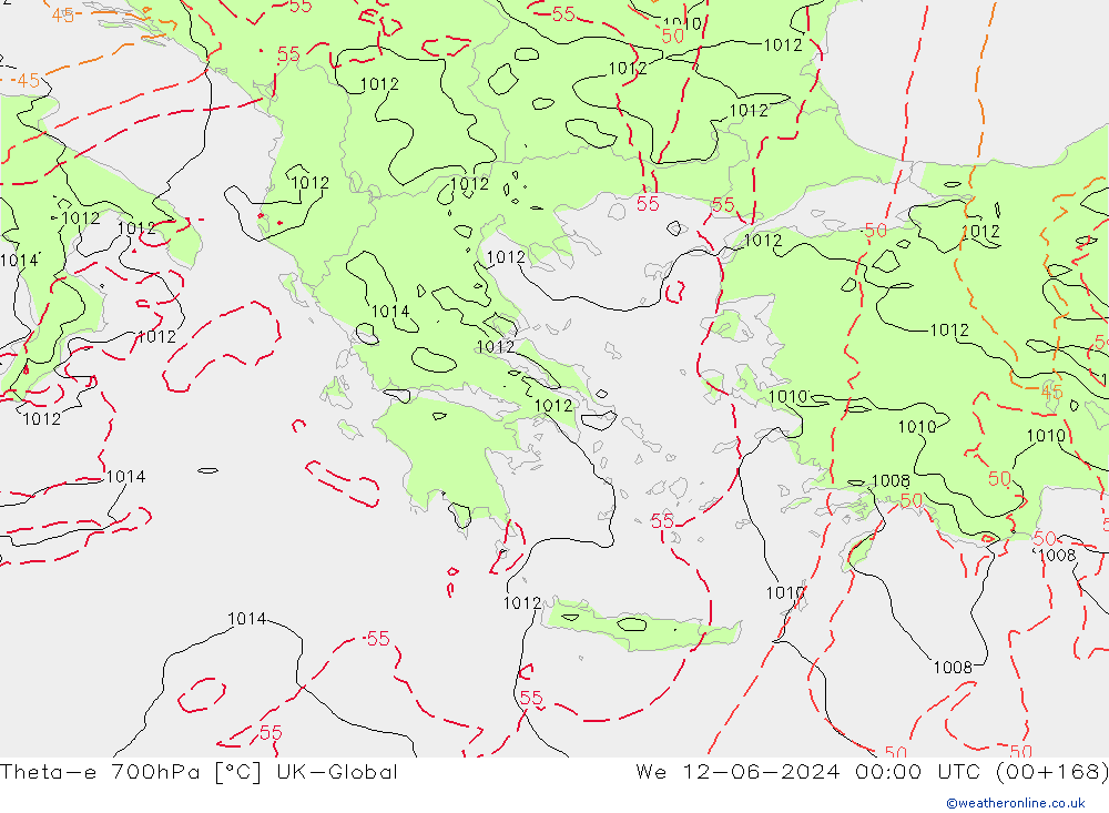 Theta-e 700hPa UK-Global Qua 12.06.2024 00 UTC