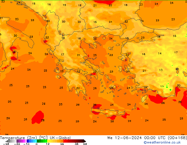 Temperatura (2m) UK-Global mer 12.06.2024 00 UTC