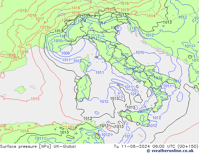 Pressione al suolo UK-Global mar 11.06.2024 06 UTC