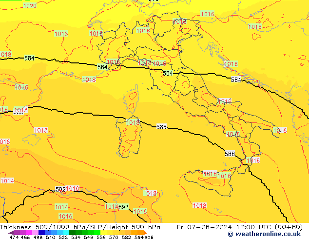 Thck 500-1000гПа UK-Global пт 07.06.2024 12 UTC