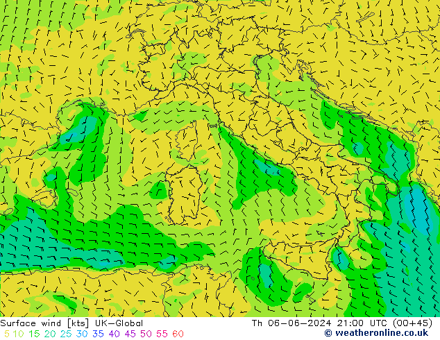 Surface wind UK-Global Th 06.06.2024 21 UTC