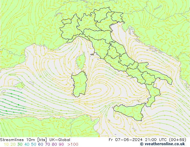 Streamlines 10m UK-Global Pá 07.06.2024 21 UTC