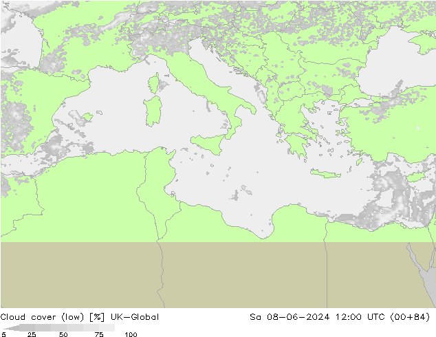 Cloud cover (low) UK-Global Sa 08.06.2024 12 UTC