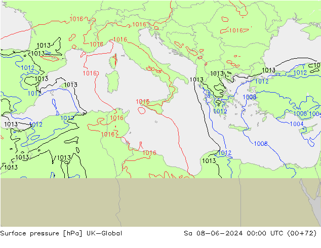 Surface pressure UK-Global Sa 08.06.2024 00 UTC