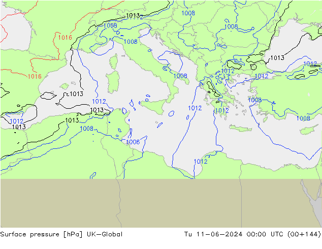 Surface pressure UK-Global Tu 11.06.2024 00 UTC