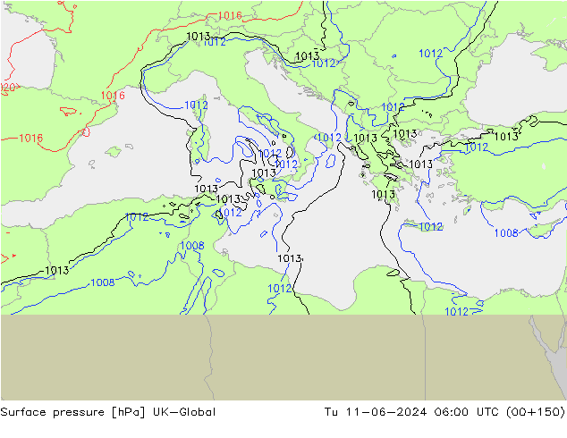 Surface pressure UK-Global Tu 11.06.2024 06 UTC