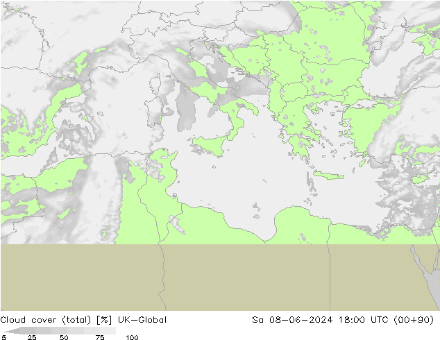 Nuages (total) UK-Global sam 08.06.2024 18 UTC