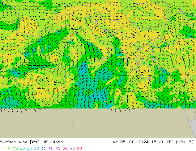 Viento 10 m UK-Global mié 05.06.2024 15 UTC