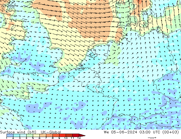 Bodenwind (bft) UK-Global Mi 05.06.2024 03 UTC