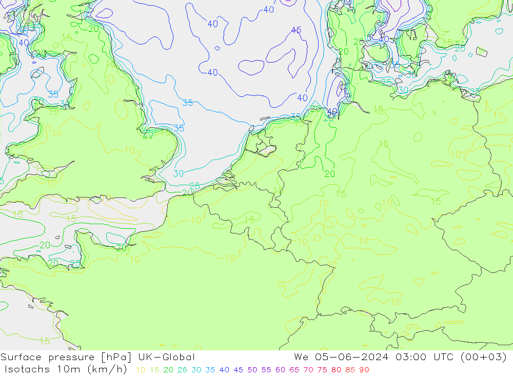 Isotachs (kph) UK-Global We 05.06.2024 03 UTC