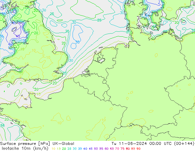 Isotachs (kph) UK-Global mar 11.06.2024 00 UTC