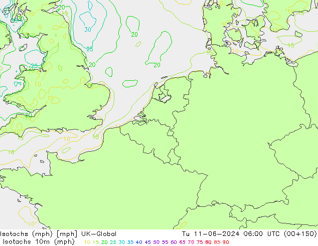 Isotachs (mph) UK-Global Út 11.06.2024 06 UTC