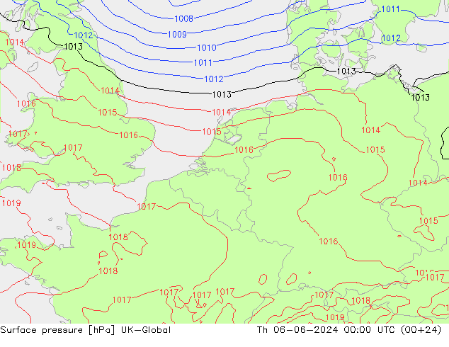 Atmosférický tlak UK-Global Čt 06.06.2024 00 UTC