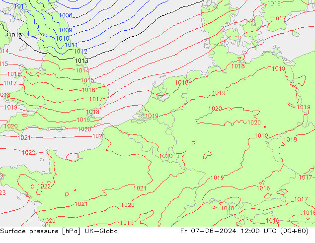 Luchtdruk (Grond) UK-Global vr 07.06.2024 12 UTC