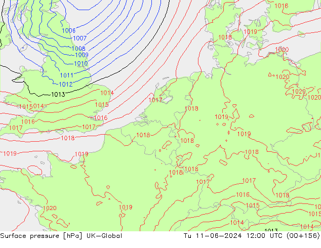 Surface pressure UK-Global Tu 11.06.2024 12 UTC