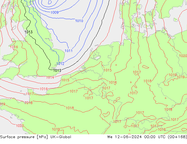 pression de l'air UK-Global mer 12.06.2024 00 UTC