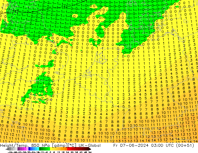 Height/Temp. 850 hPa UK-Global Fr 07.06.2024 03 UTC