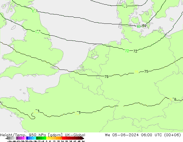 Yükseklik/Sıc. 950 hPa UK-Global Çar 05.06.2024 06 UTC