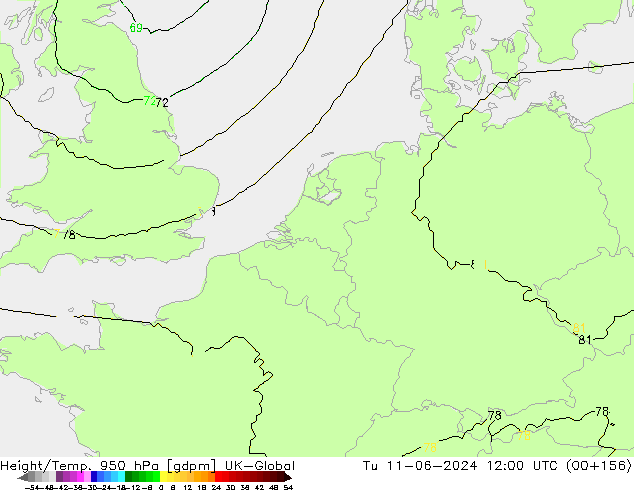 Height/Temp. 950 hPa UK-Global Ter 11.06.2024 12 UTC