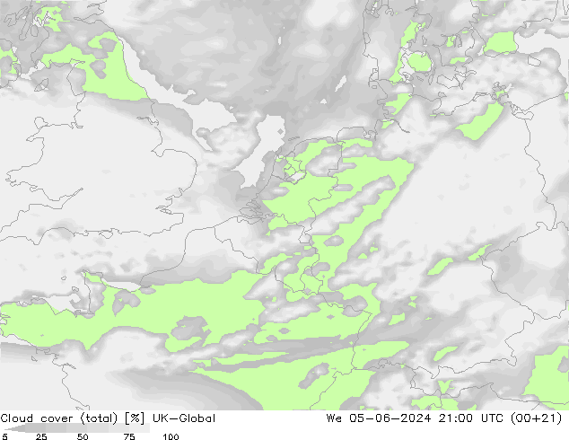 zachmurzenie (suma) UK-Global śro. 05.06.2024 21 UTC