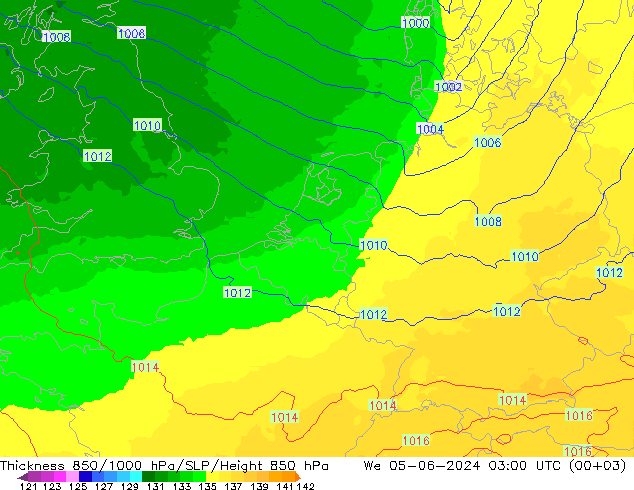 Thck 850-1000 hPa UK-Global mer 05.06.2024 03 UTC