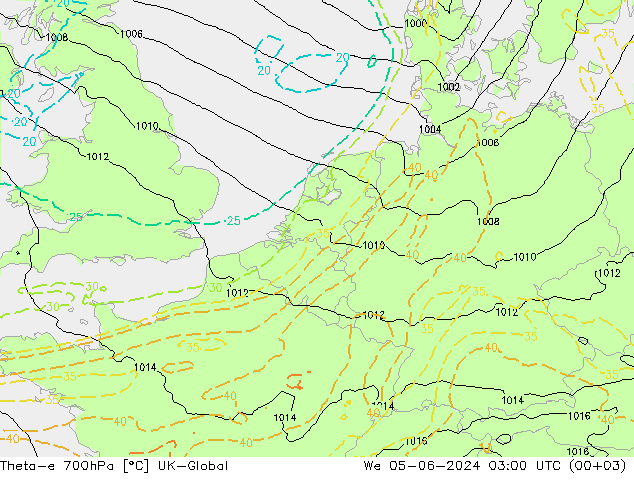 Theta-e 700hPa UK-Global St 05.06.2024 03 UTC