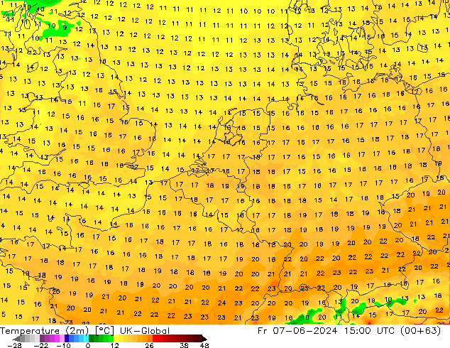 Temperature (2m) UK-Global Fr 07.06.2024 15 UTC