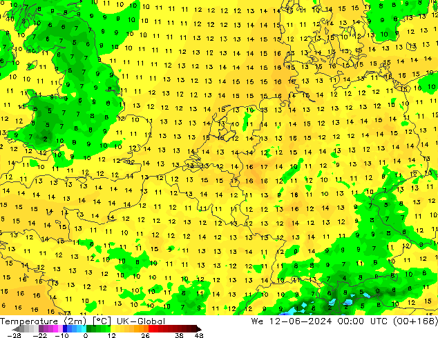 Temperature (2m) UK-Global We 12.06.2024 00 UTC