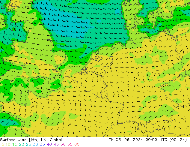 Wind 10 m UK-Global do 06.06.2024 00 UTC