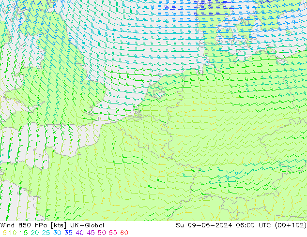 Vento 850 hPa UK-Global dom 09.06.2024 06 UTC